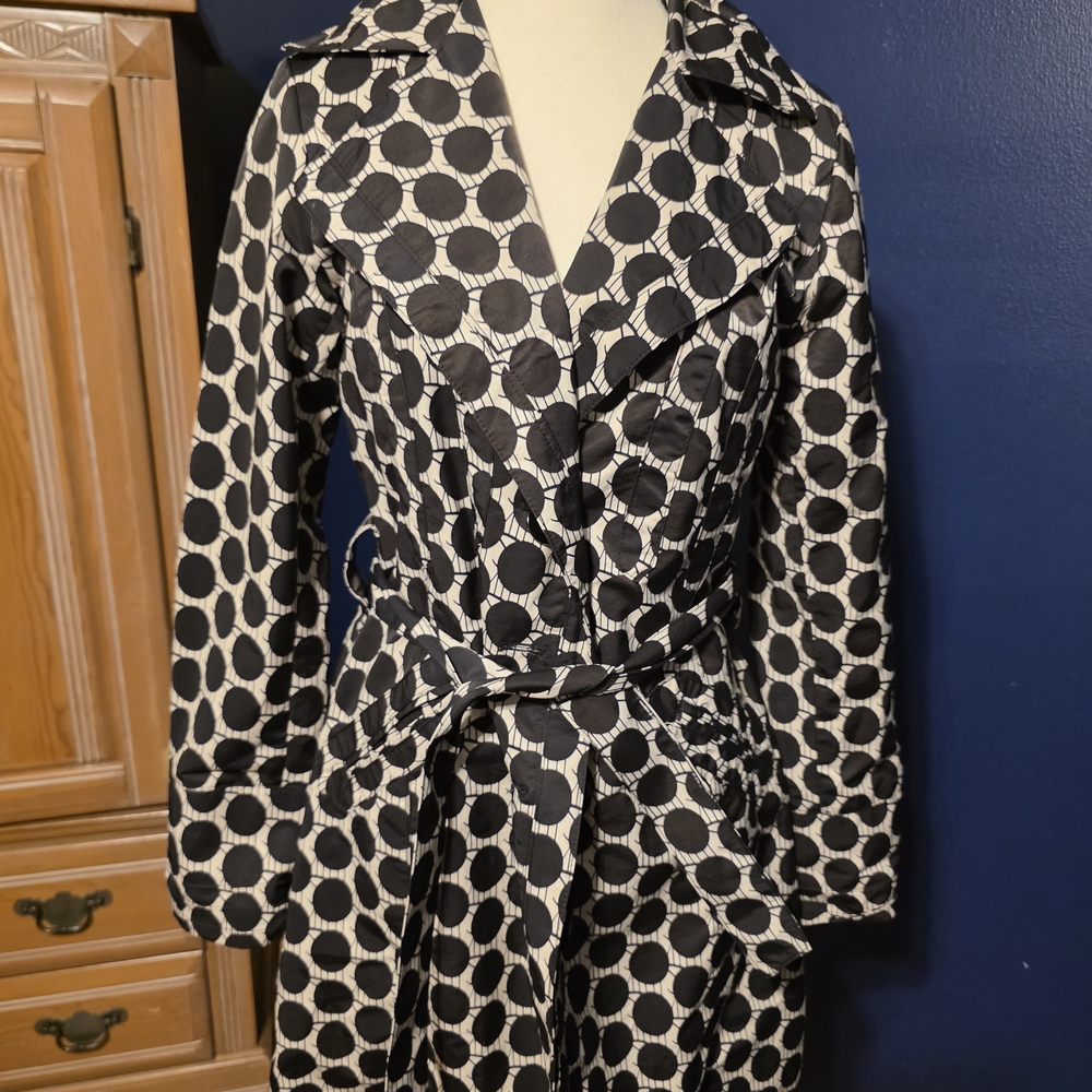 AMBITION Retro Long Sleeve Polka Dot Peacoat/ Trench Coat